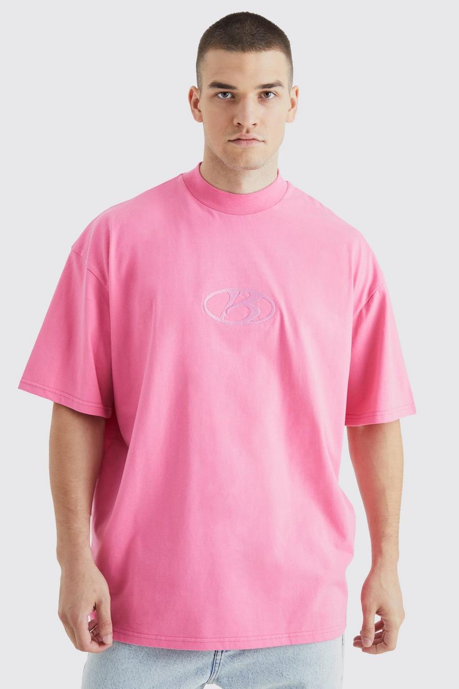 Pink rosa Tall Oversized Dik T-Shirt Met Brede Nek