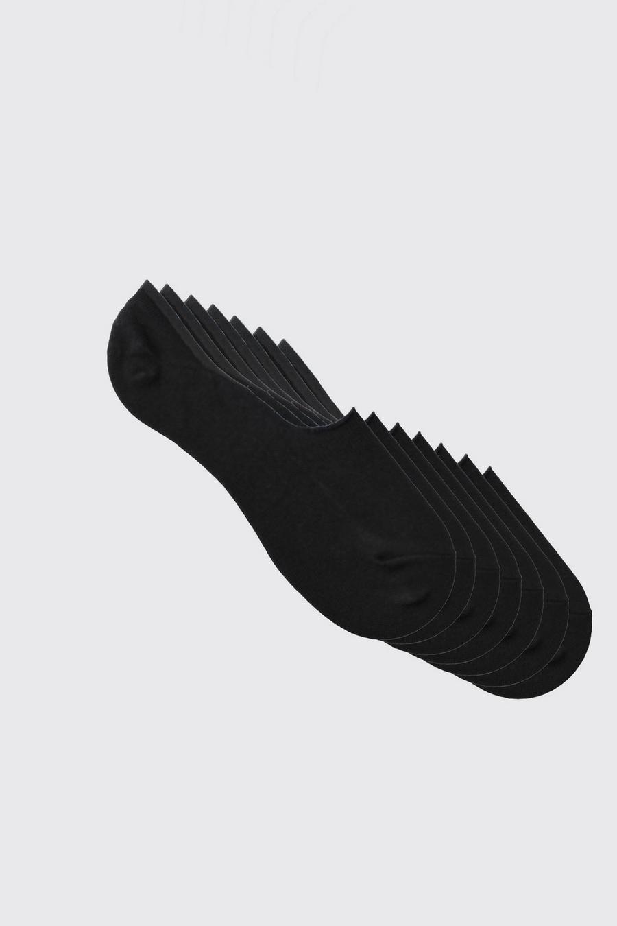 Black 7 Pack Plain Invisible Socks