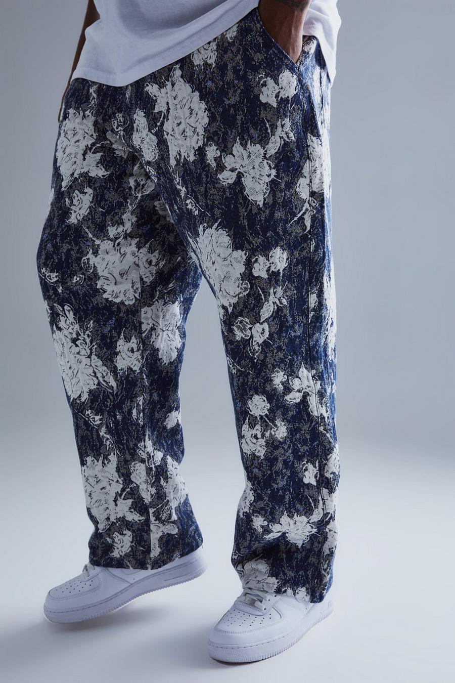 Pantalón Plus holgado con estampado de tapiz, Light blue image number 1