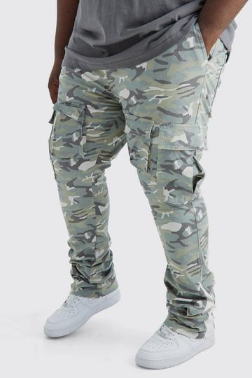 Khaki Plus Skinny Stacked Flare Gusset Camo Cargo Trouser