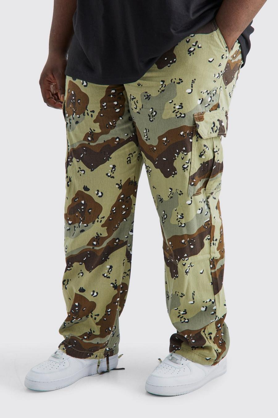 Sand Plus Relaxed Tie Hem Camo Cargo Trouser image number 1