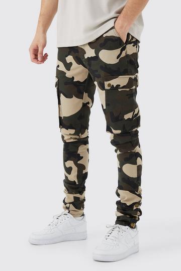 Tall Skinny Stacked Popper Hem Camo Cargo Pants khaki