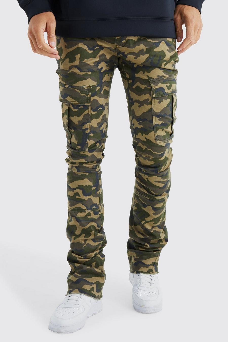 Sand Tall Skinny Stacked Flare Gusset Camo Cargo Pants