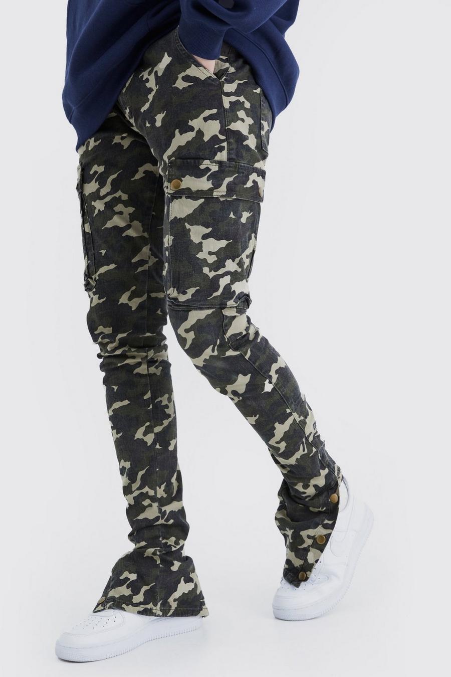 Sand Tall Skinny Stacked Popper Hem Camo Cargo Trouser image number 1