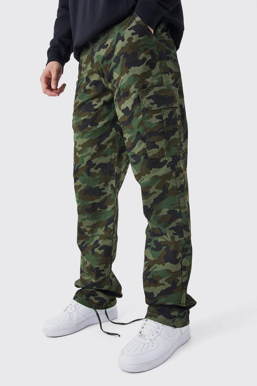 Khaki Tall Relaxed Tie Hem Camo Cargo Pants image number 1