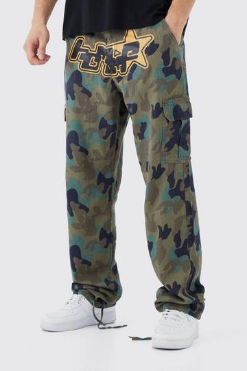 Tall Relaxed Crotch Print Tie Hem Camo Cargo Pants khaki