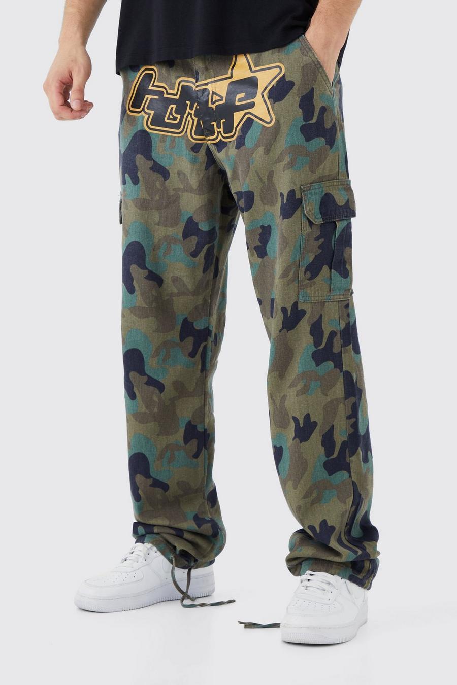 Tall - Pantalon cargo ample à imprimé camouflage, Khaki kaki