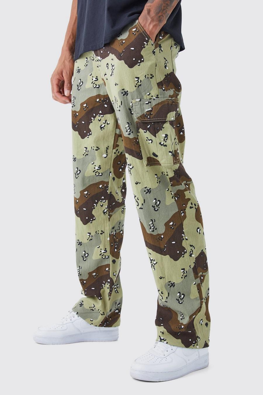 Sand Tall Relaxed Tie Hem Camo Cargo Trouser image number 1