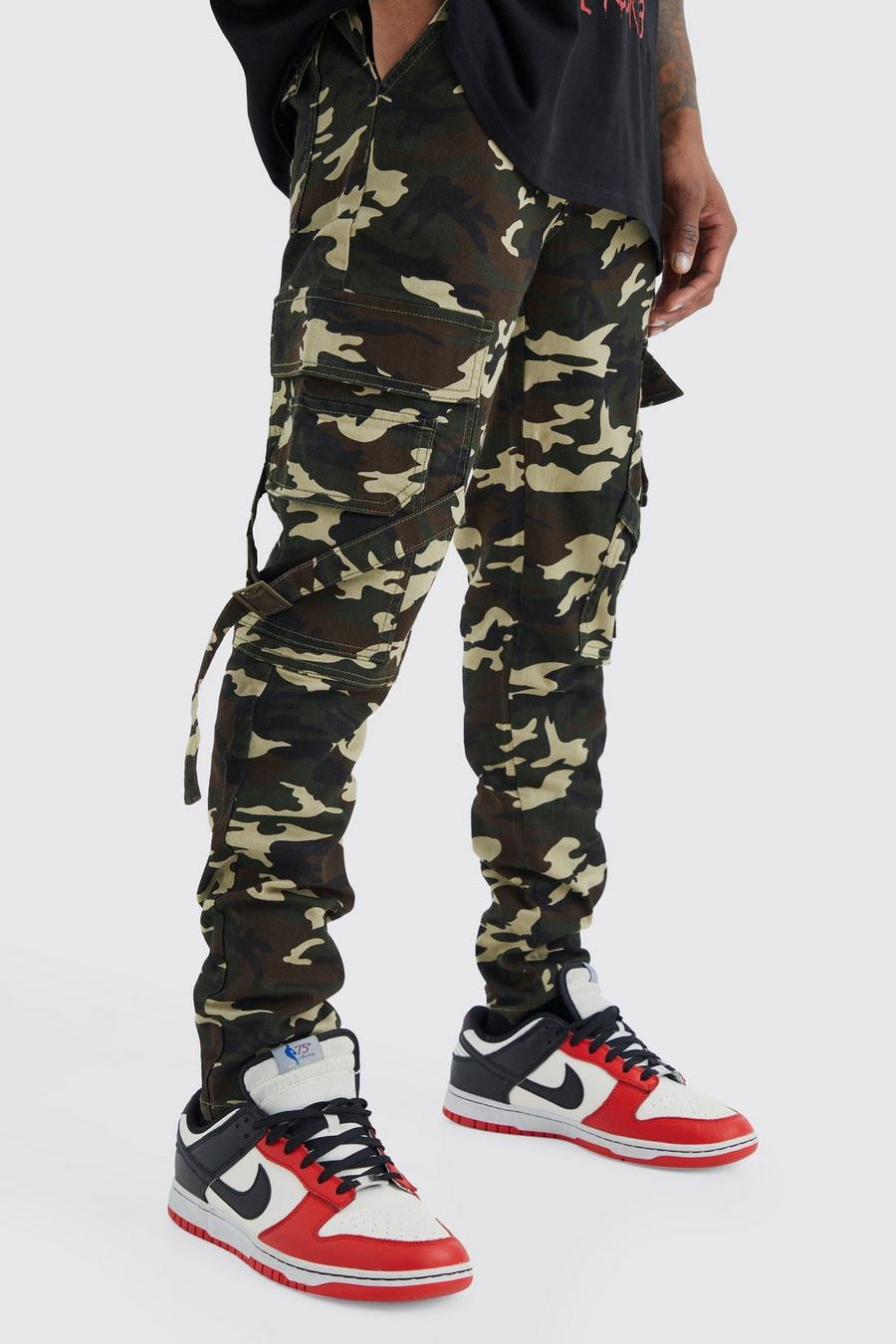 Sand Skinny Fit Strap Detail Camo Cargo Trouser image number 1