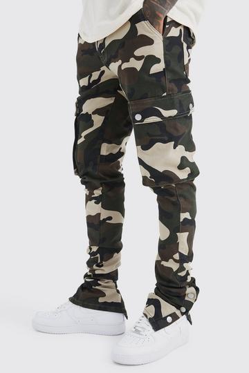 Skinny Stacked Popper Hem Camo Cargo Pants sand