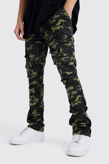 Skinny Stacked Flare Gusset Camo Cargo Trouser khaki