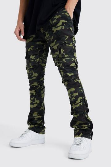 Khaki Kaki Kamouflagemönstrade cargobyxor i skinny fit med utsvängda ben