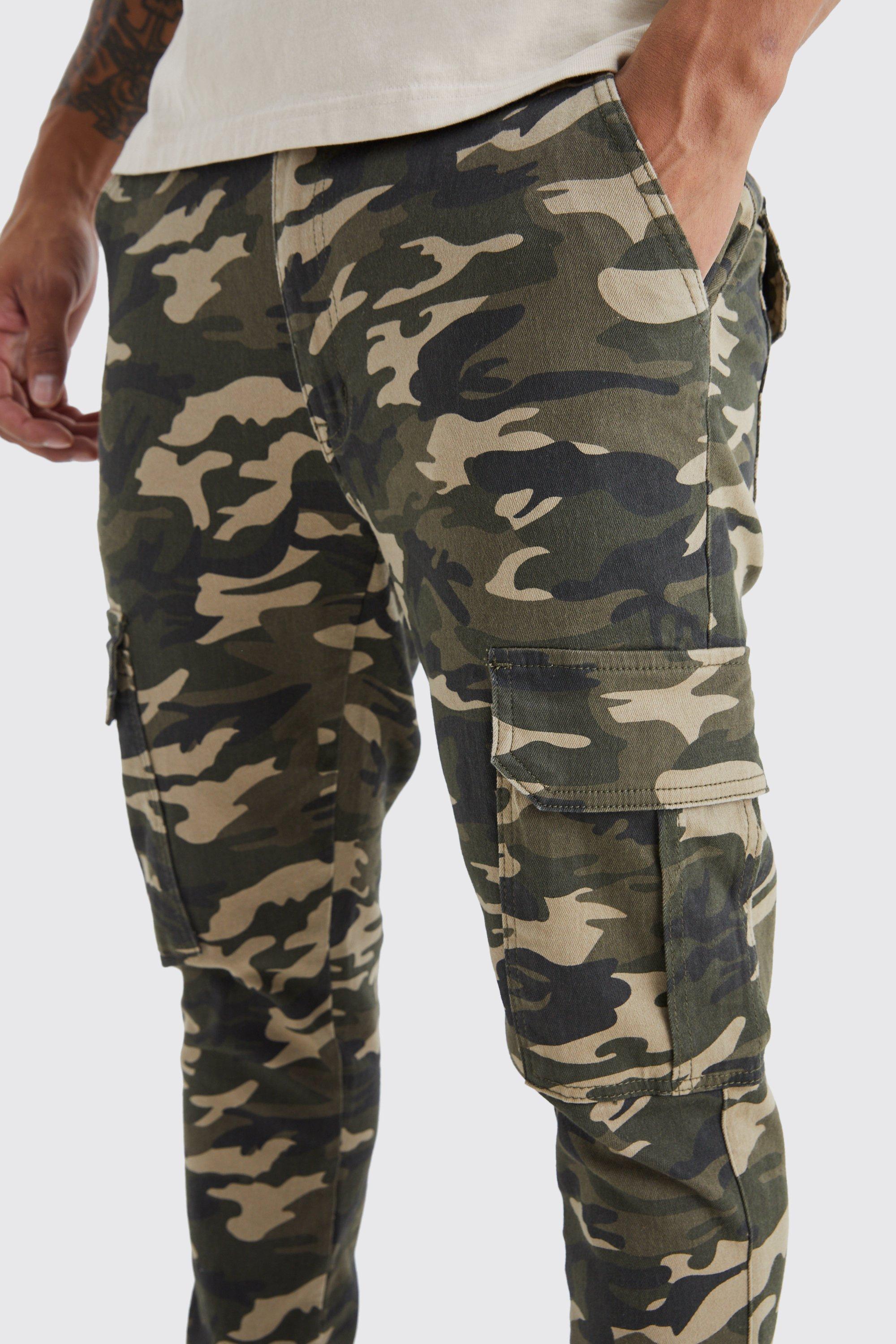 Skinny Stacked Split Hem Camo Cargo Trouser