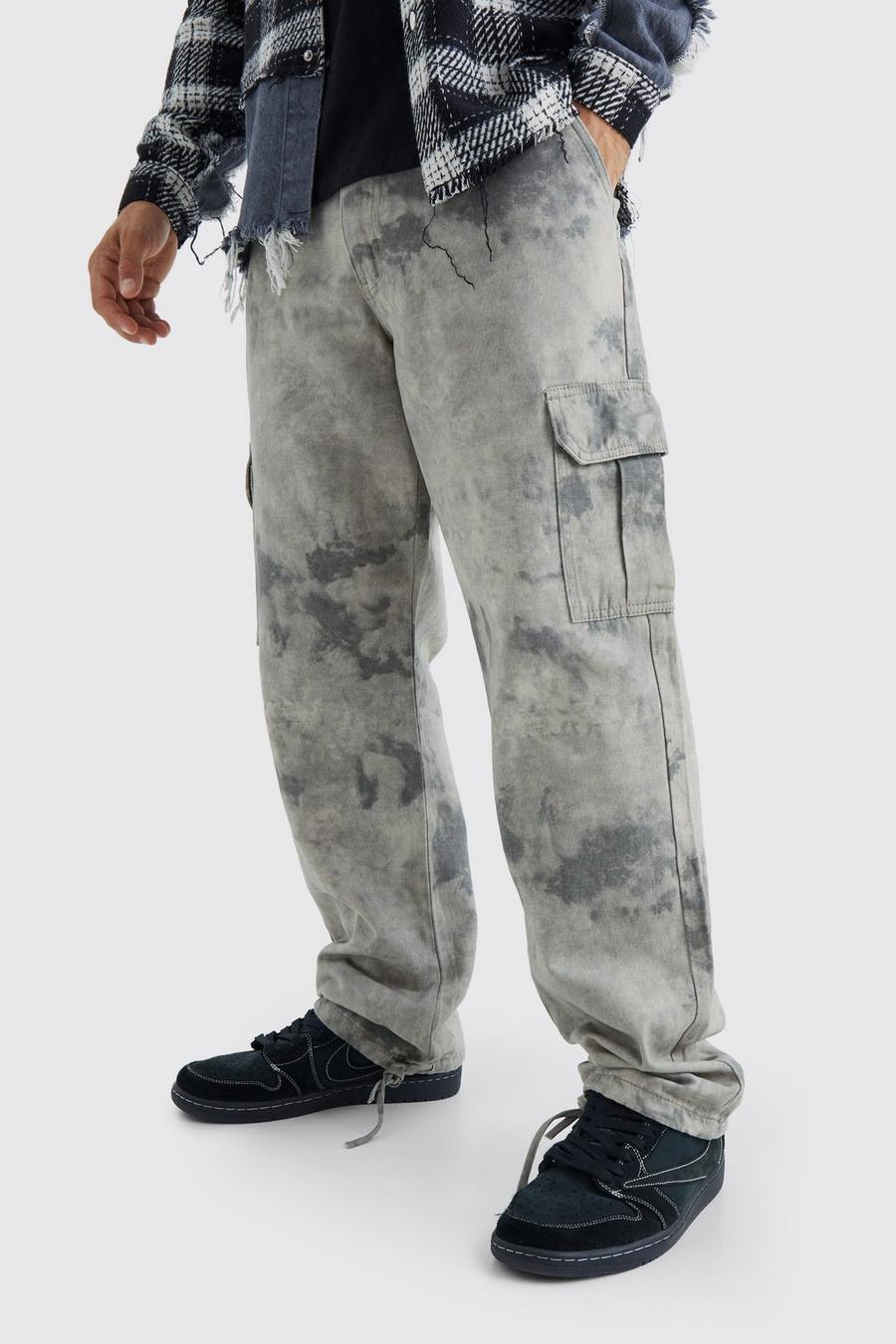 Stone Relaxed Tie Hem Smoke Wash Cargo Trouser image number 1