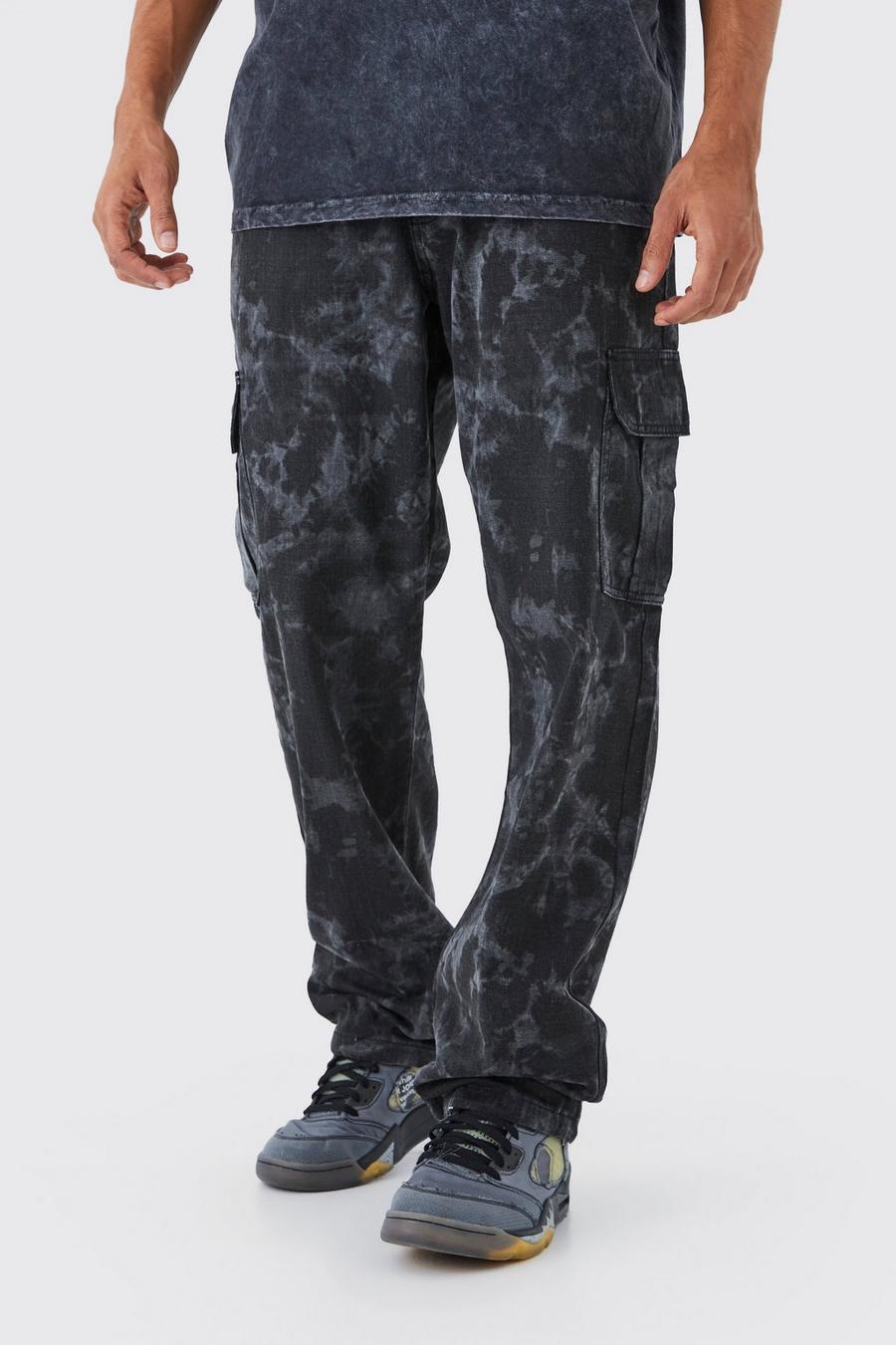Charcoal Relaxed Tie Hem Smoke Wash Cargo Trouser image number 1