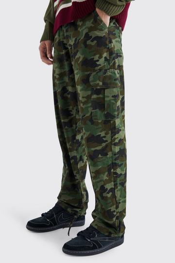 Khaki Relaxed Tie Hem Camo Cargo Trouser