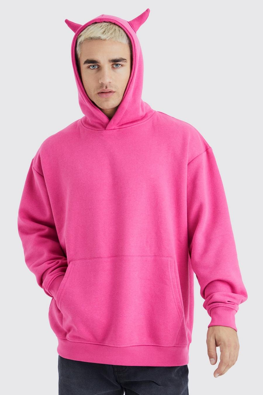 Pink Oversized Horn Hoodie image number 1