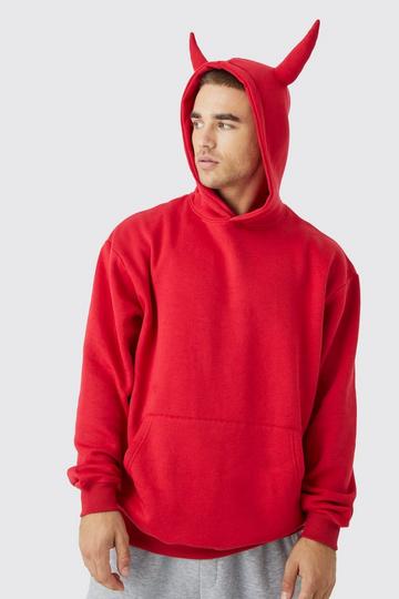 Red Oversized Devil Horn Hoodie