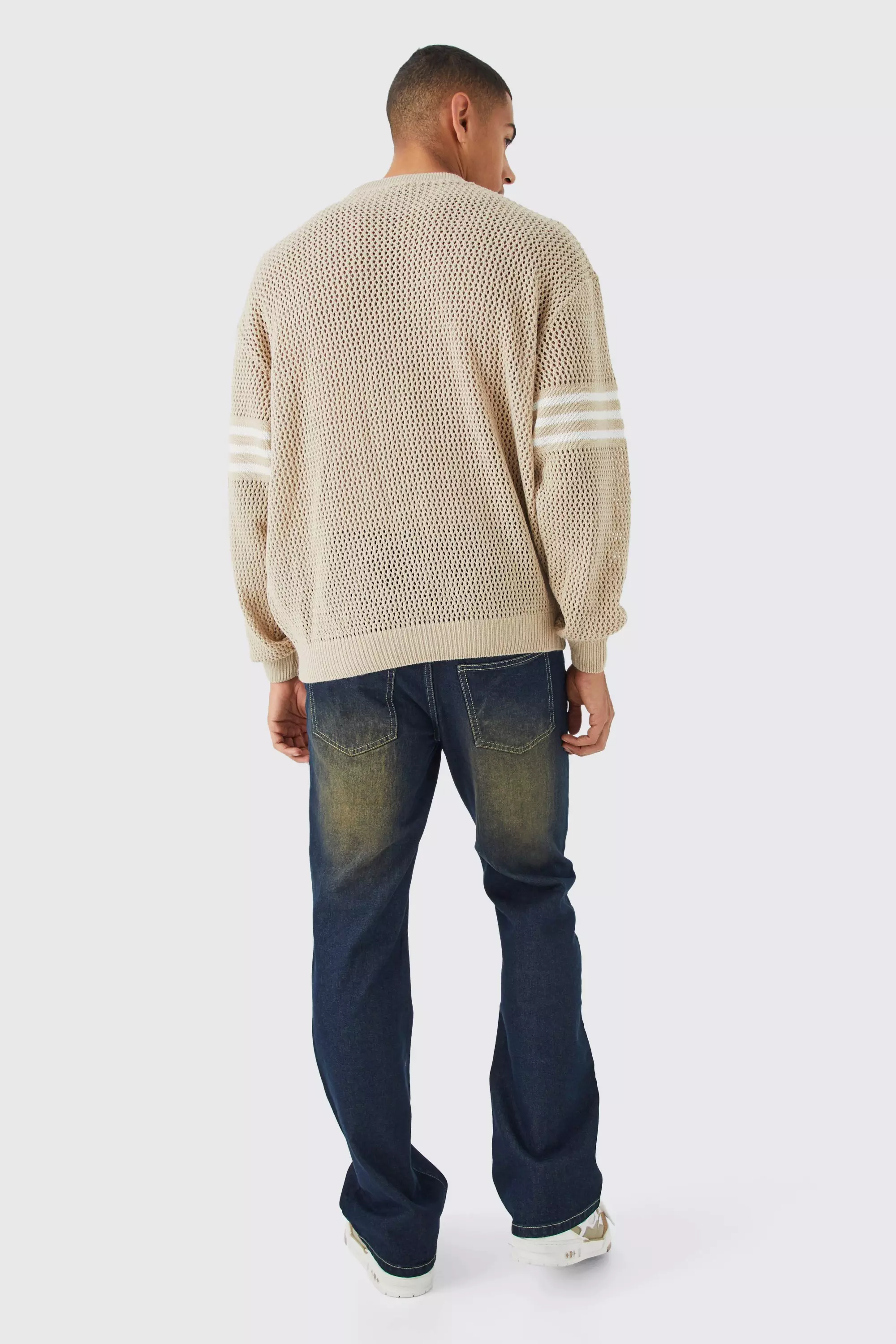 Taupe Oversized Varsity Open Stitch Jumper alternative image