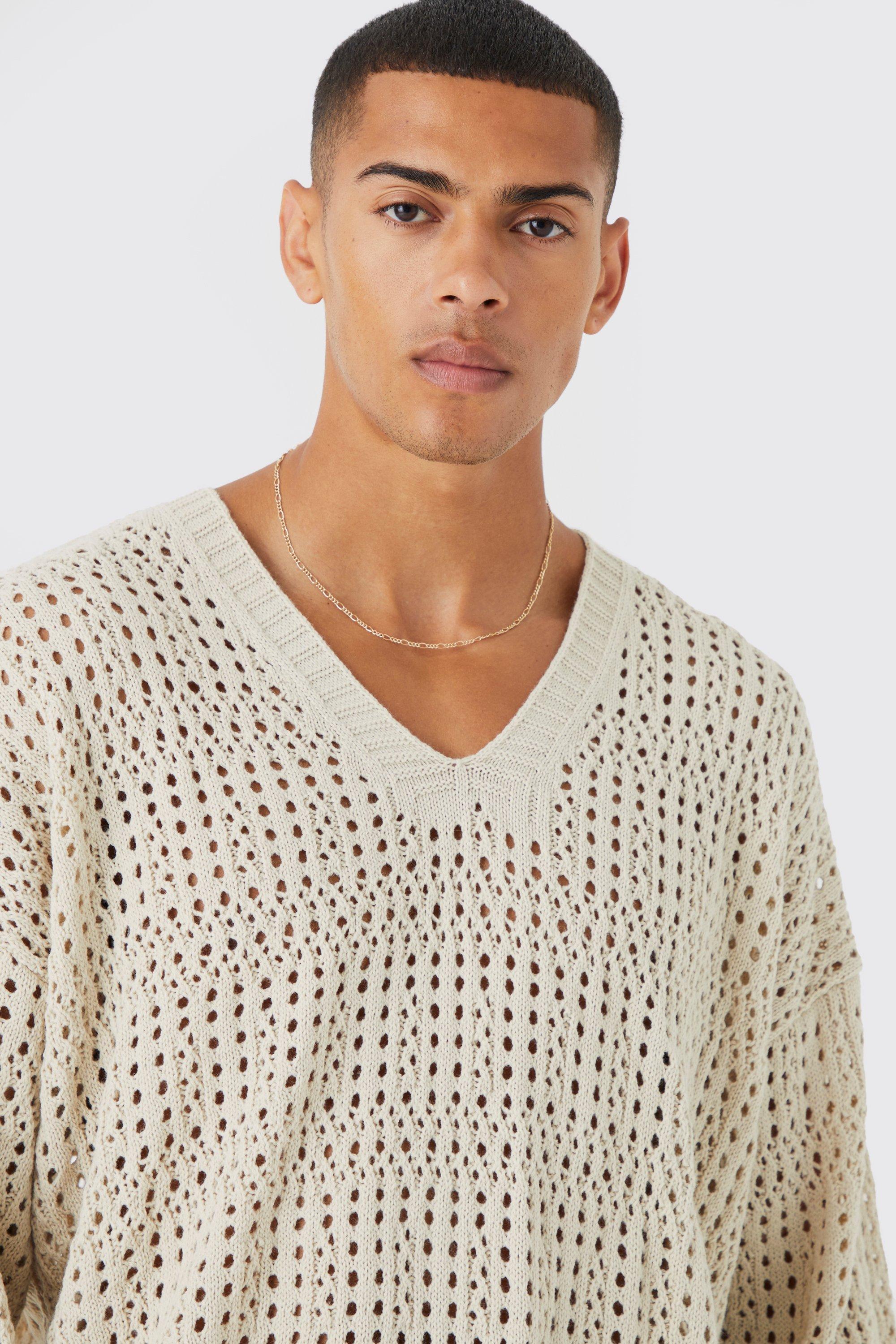 Crochet mens hotsell v neck sweater