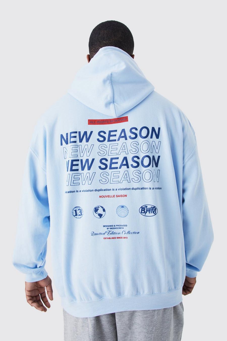 Grande taille - Sweat à capuche à slogan New Season, Light blue