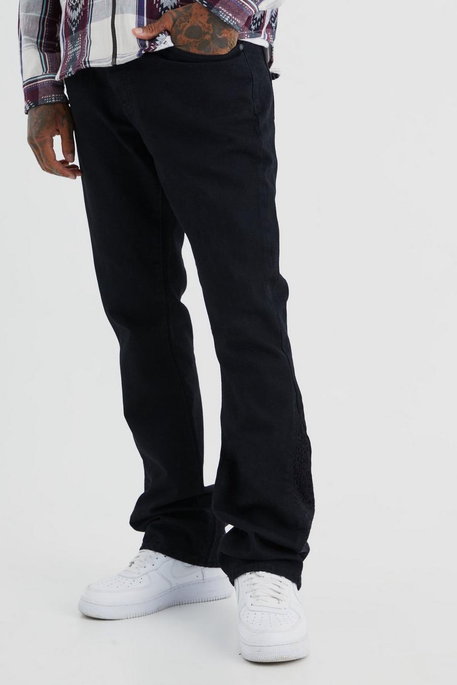 Jeans Slim Fit in denim rigido all’uncinetto con dettagli a zampa, True black