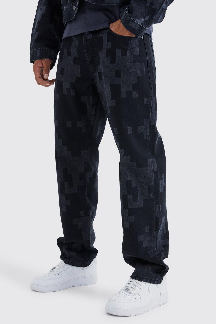 Washed black Relaxed Rigid Camo Laser Print Jeans image number 1