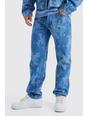 Jeans rilassati in denim rigido con stampa in fantasia militare al laser, Mid blue