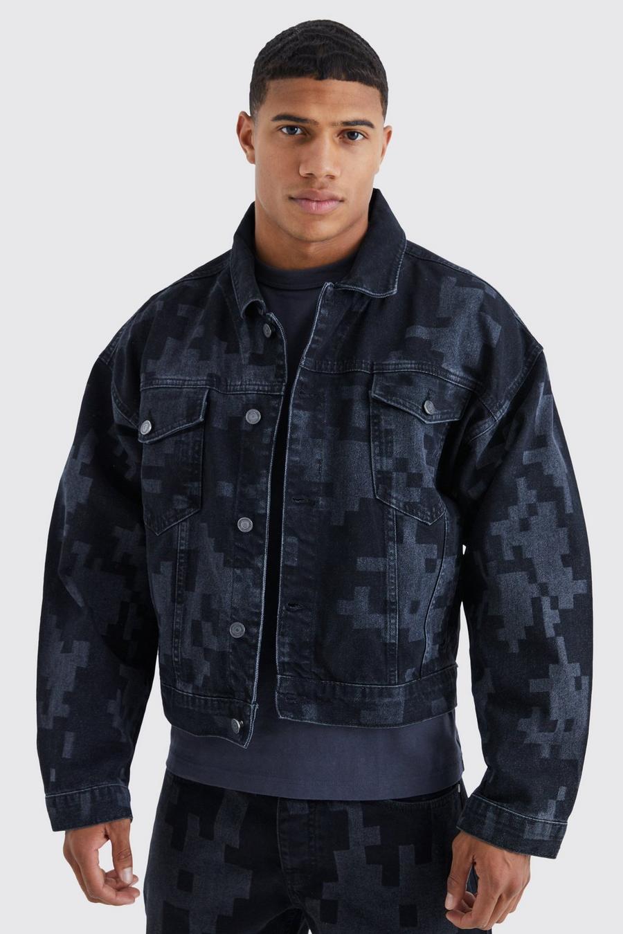 Veste en jean ample à imprimé camouflage, Washed black image number 1