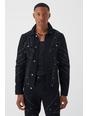 True black Studded Denim Jacket With Contrast Stitch