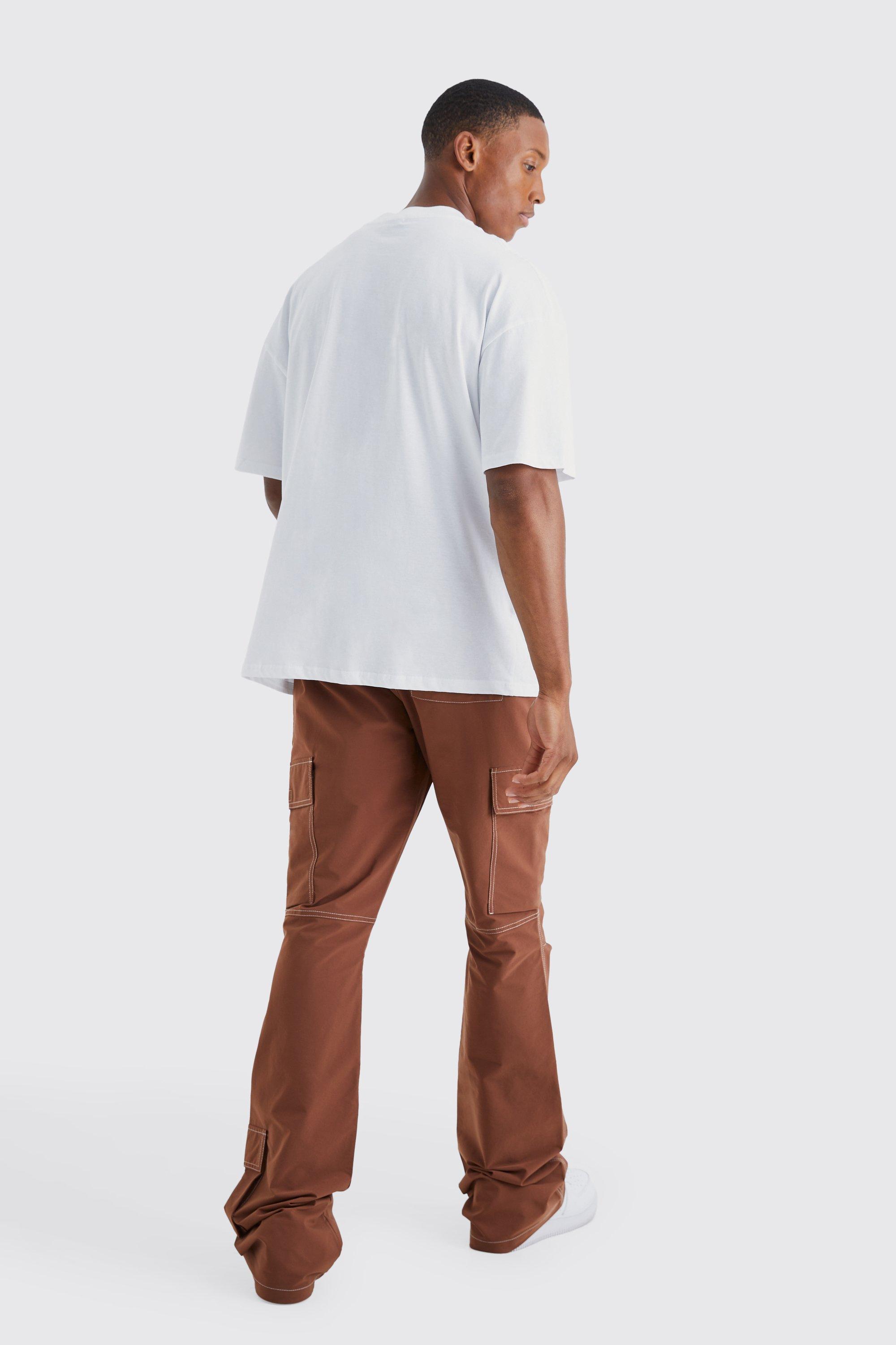Elasticated Waist Slim Flare Contrast Stitch Cargo Pants Elasticated Waist Slim Flare Contrast Stitch Cargo Pants