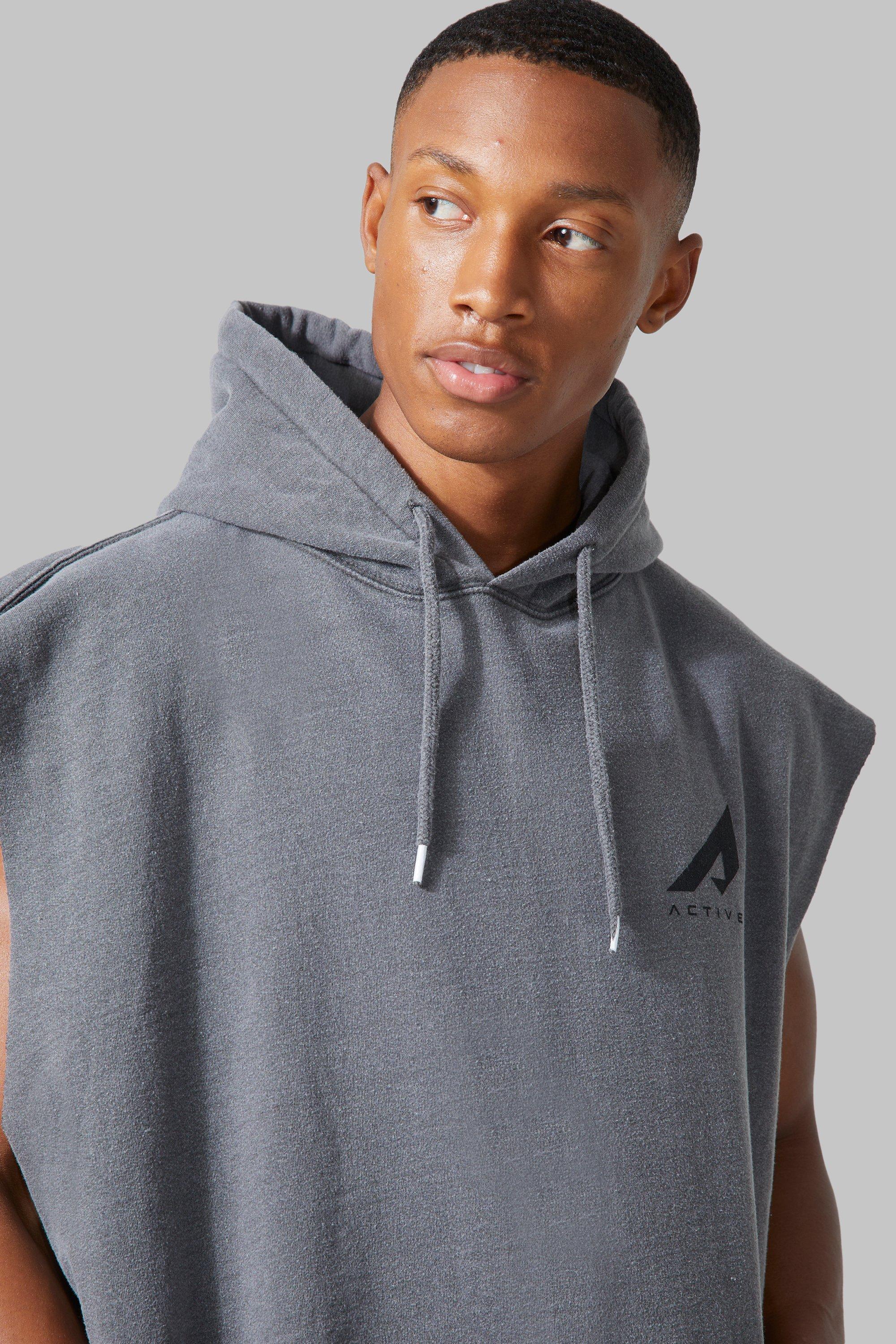 Man Active Oversized Washed Sleeveless Hoodie boohoo