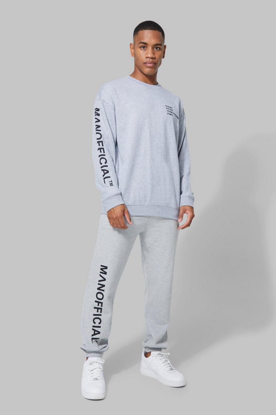 Man Active Sweatshirt-Trainingsanzug mit Print, Grey marl image number 1