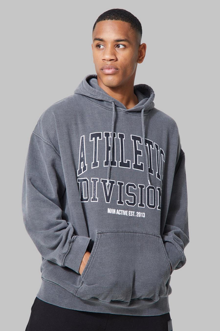 Charcoal gris Man Active Oversized Acid Wash Athletic Hoodie