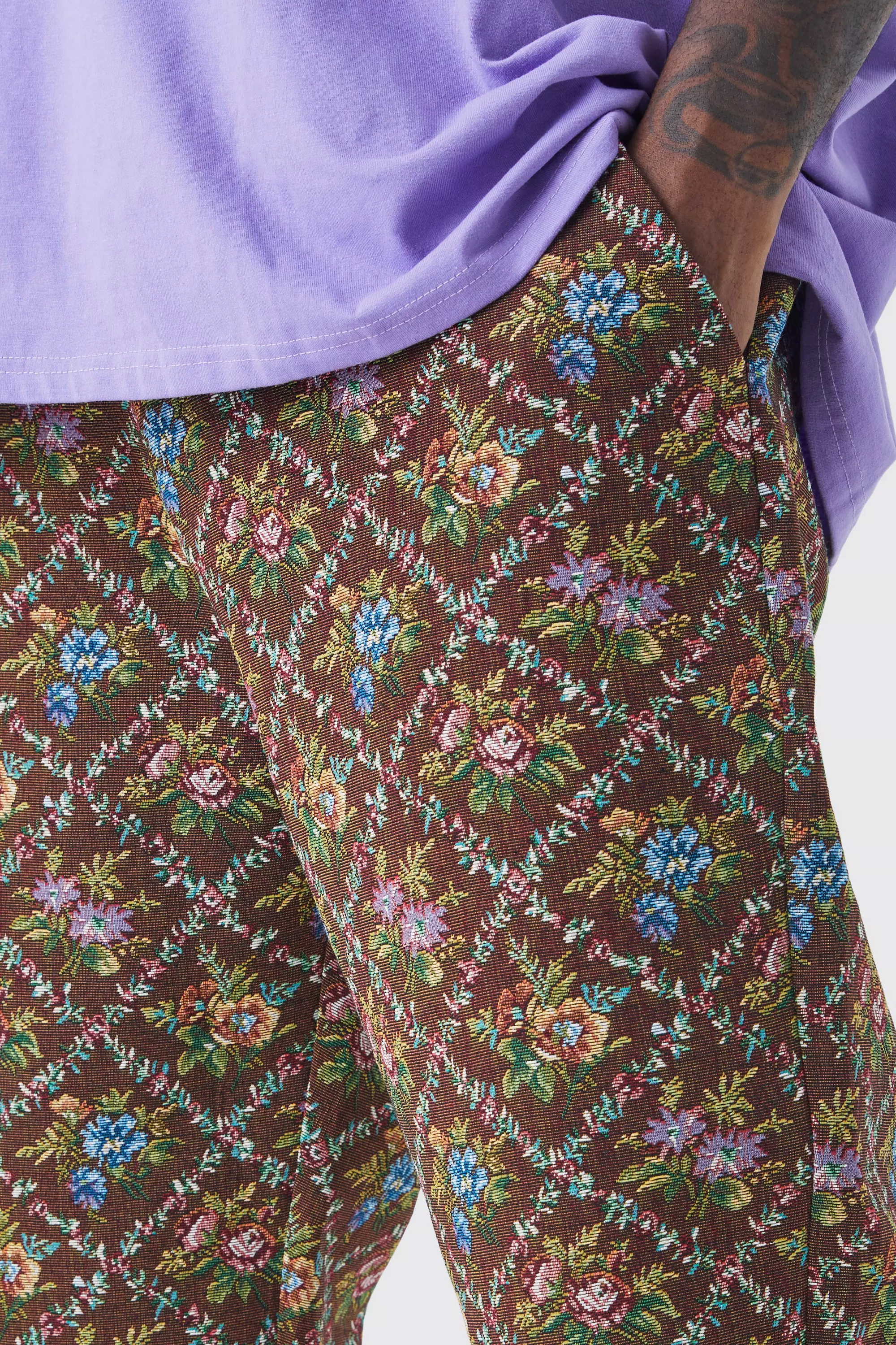 Chocolate Plus Fixed Waist Floral Tapestry Trouser alternative image