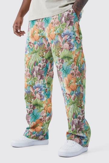 Plus Fixed Waist Floral Tapestry Trouser stone