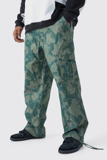 Plus Fixed Waist Relaxed Pixel Camo Cargo Trouser khaki