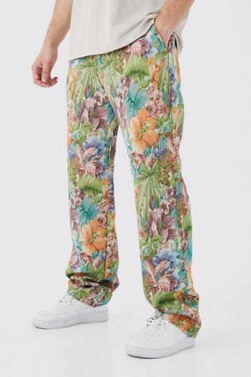 Tall Fixed Waist Floral Tapestry Pants stone