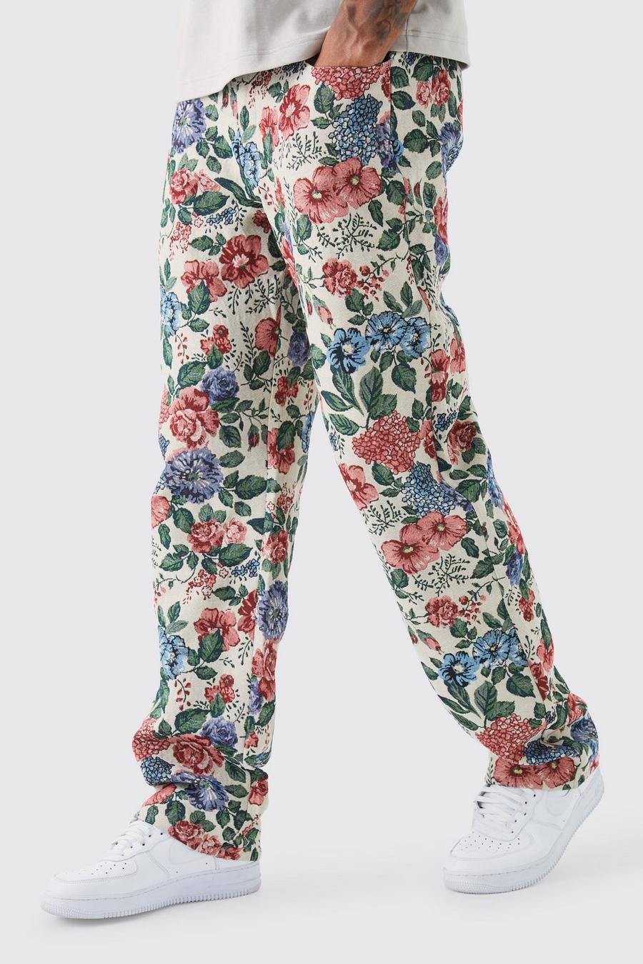Stone beis Tall Fixed Waist Relaxed Tapestry Trouser