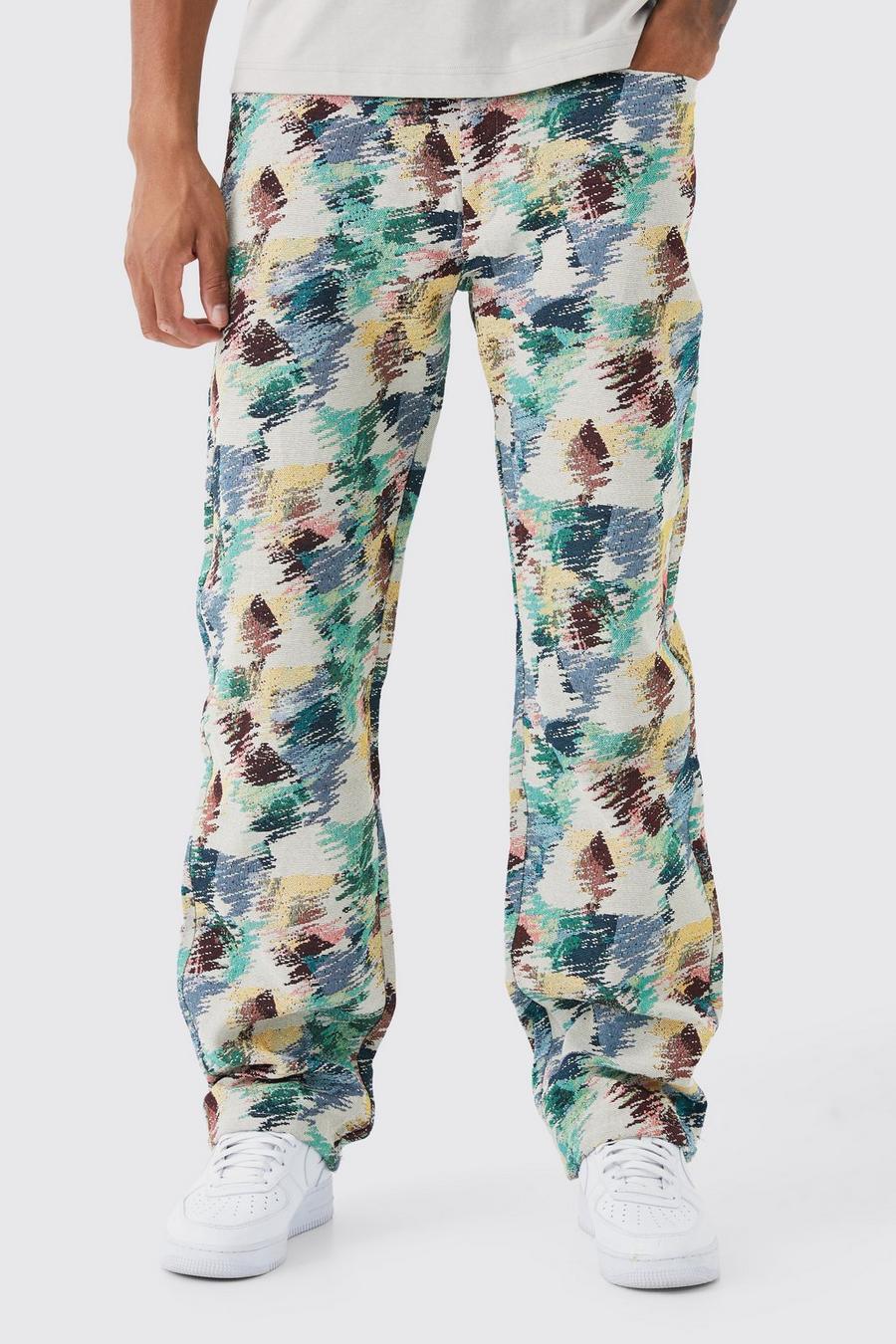 Men's Tall Fixed Waist Relaxed Tapestry Trouser | Boohoo UK