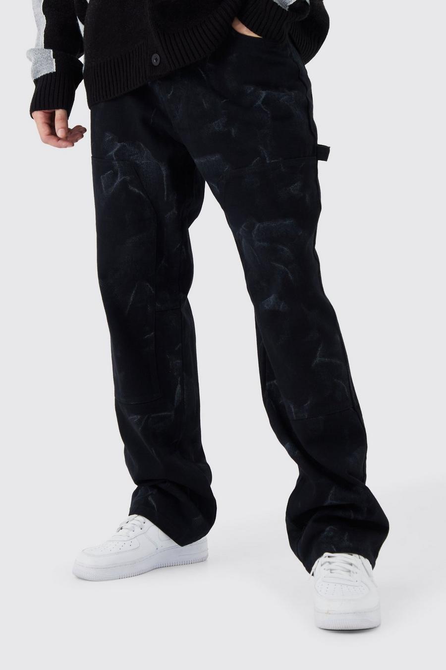 Pantalón Tall estilo carpintero holgado con lavado a la piedra y cintura fija, Black image number 1