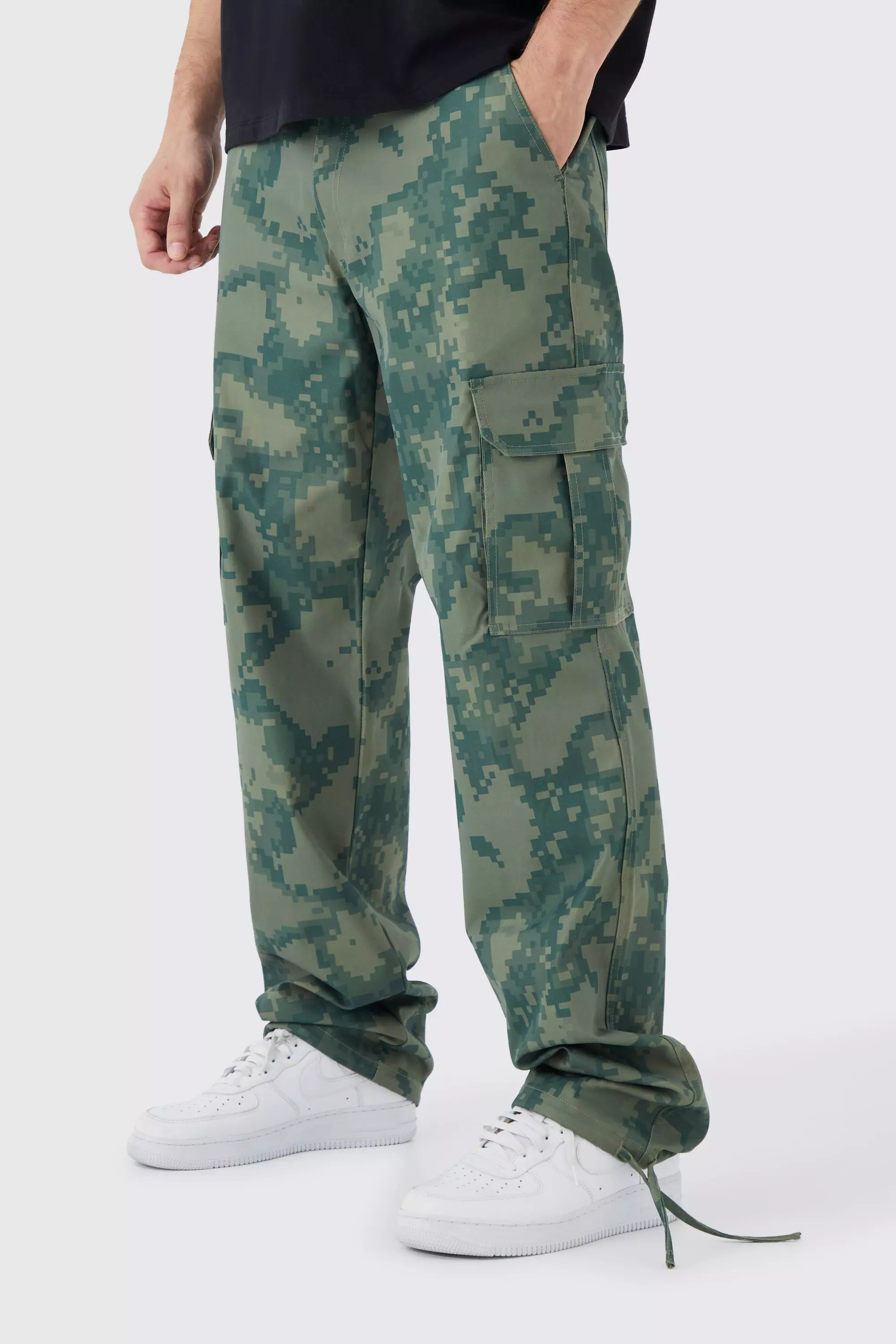 Khaki Tall Fixed Waist Relaxed Pixel Camo Cargo Trouser alternative image