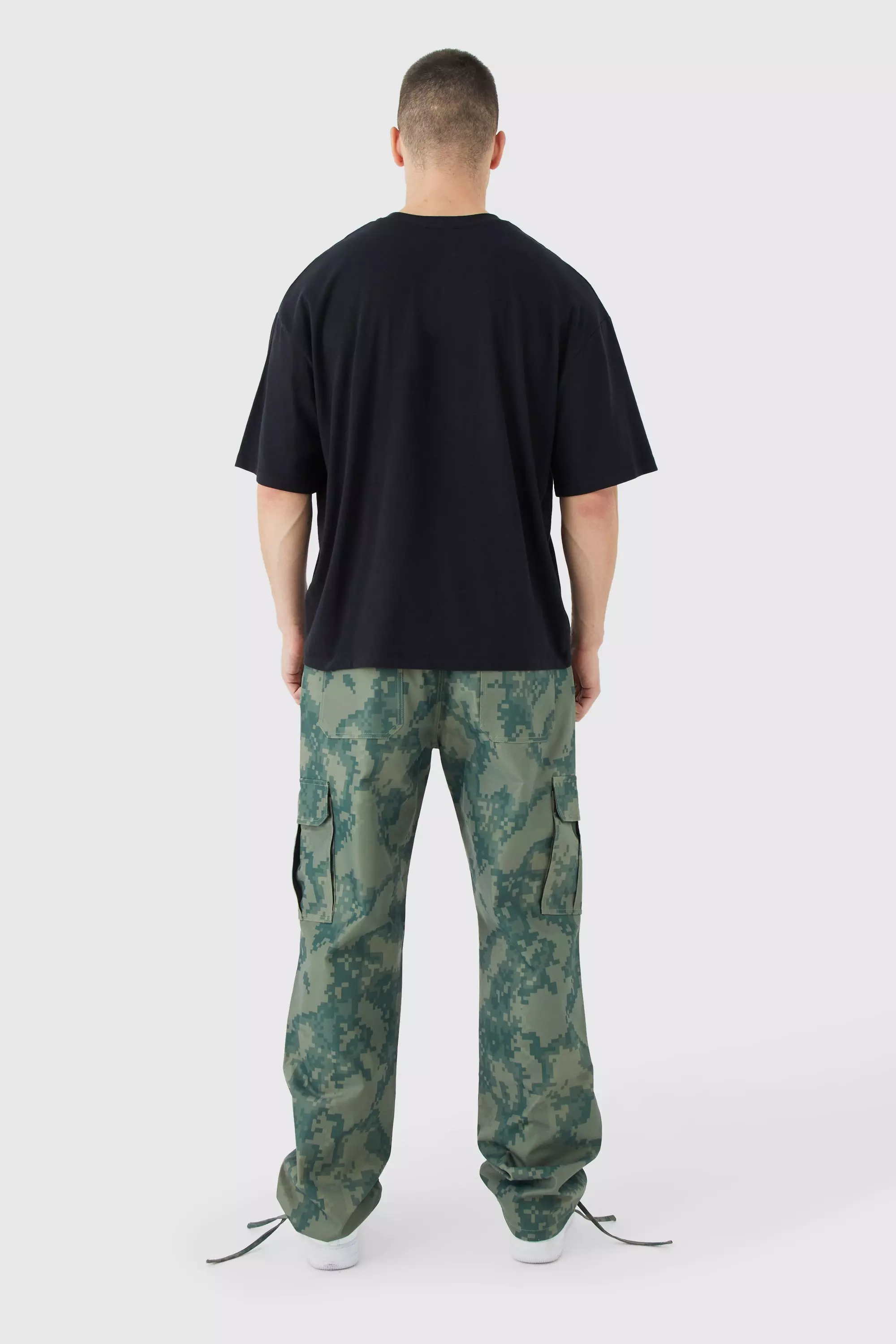 Khaki Tall Fixed Waist Relaxed Pixel Camo Cargo Trouser alternative image