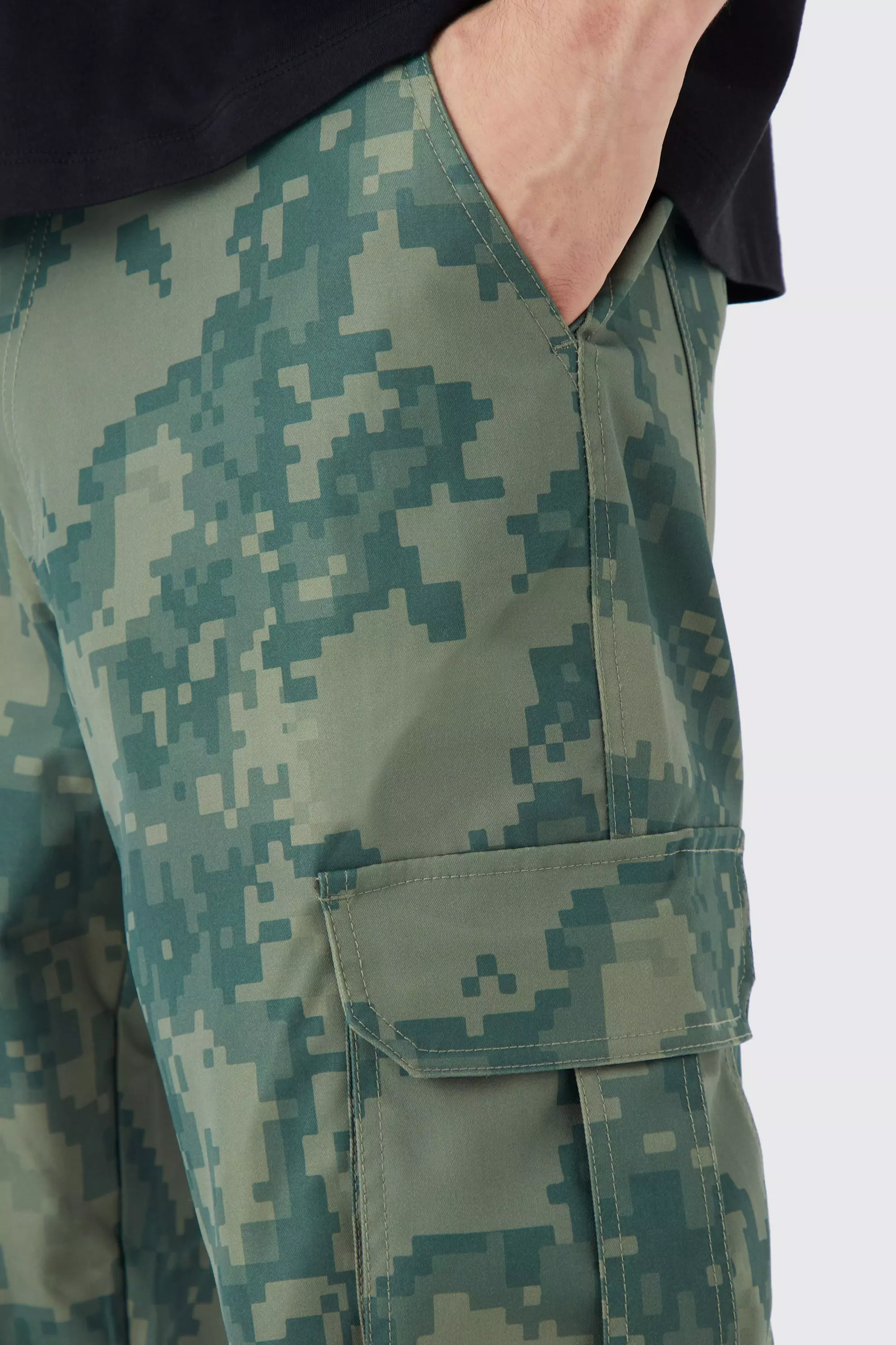 Khaki Tall Fixed Waist Relaxed Pixel Camo Cargo Trouser alternative image