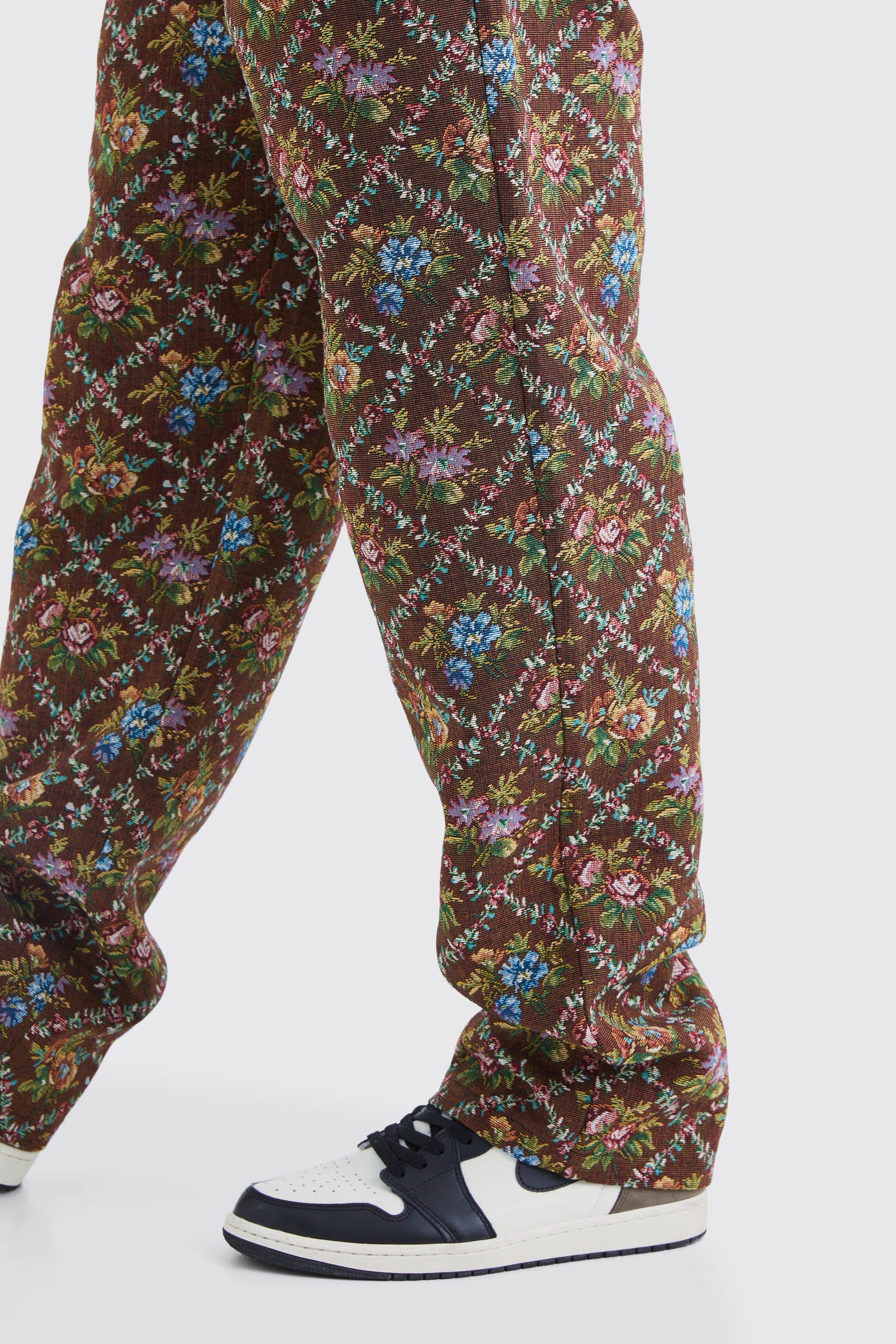 Fixed Waist Floral Tapestry Trouser | boohoo