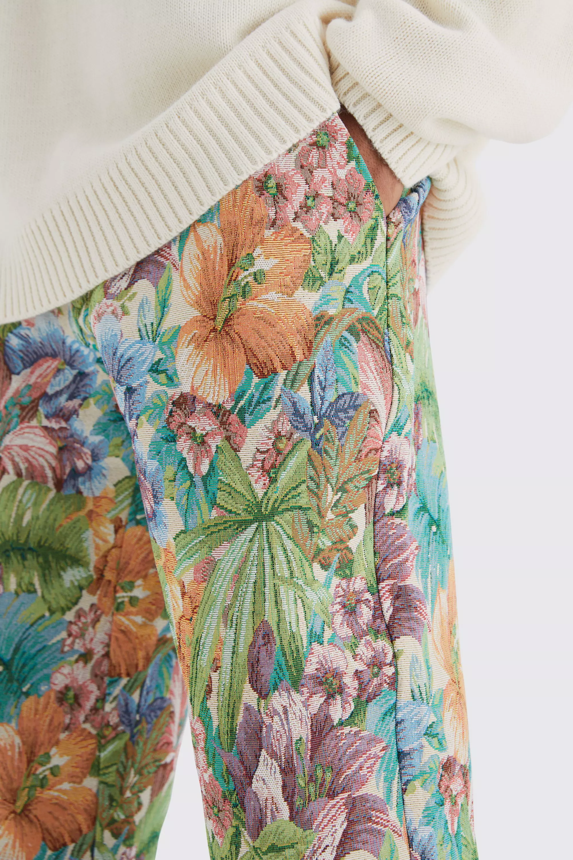 Stone Fixed Waist Floral Tapestry Trouser alternative image