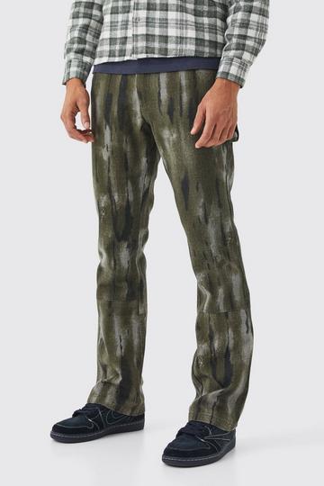 Olive Green Fixed Waist Slim Flare Gusset Washed Trouser