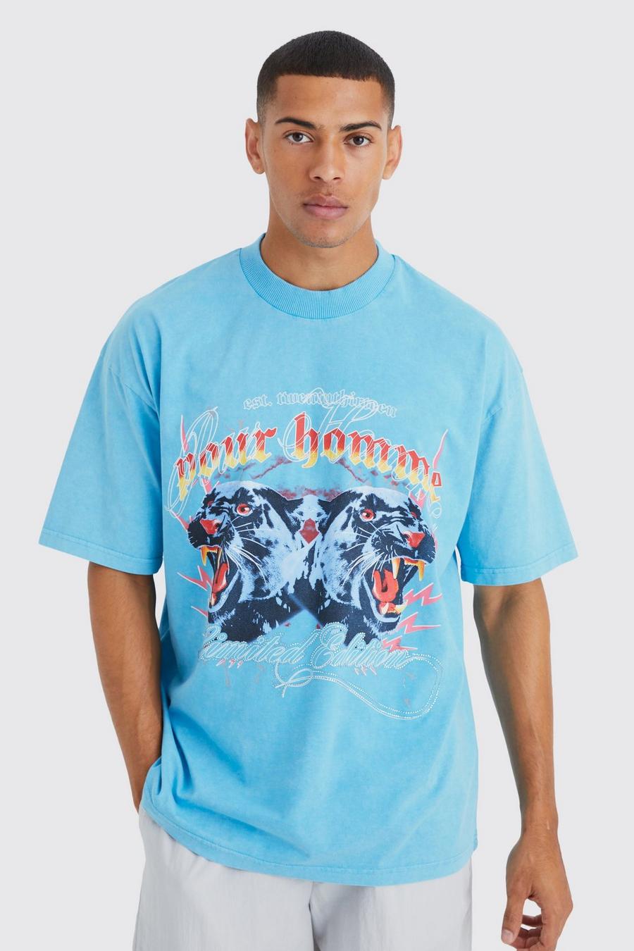 Navy Oversized Acid Graphic Rhinestone T-shirt image number 1