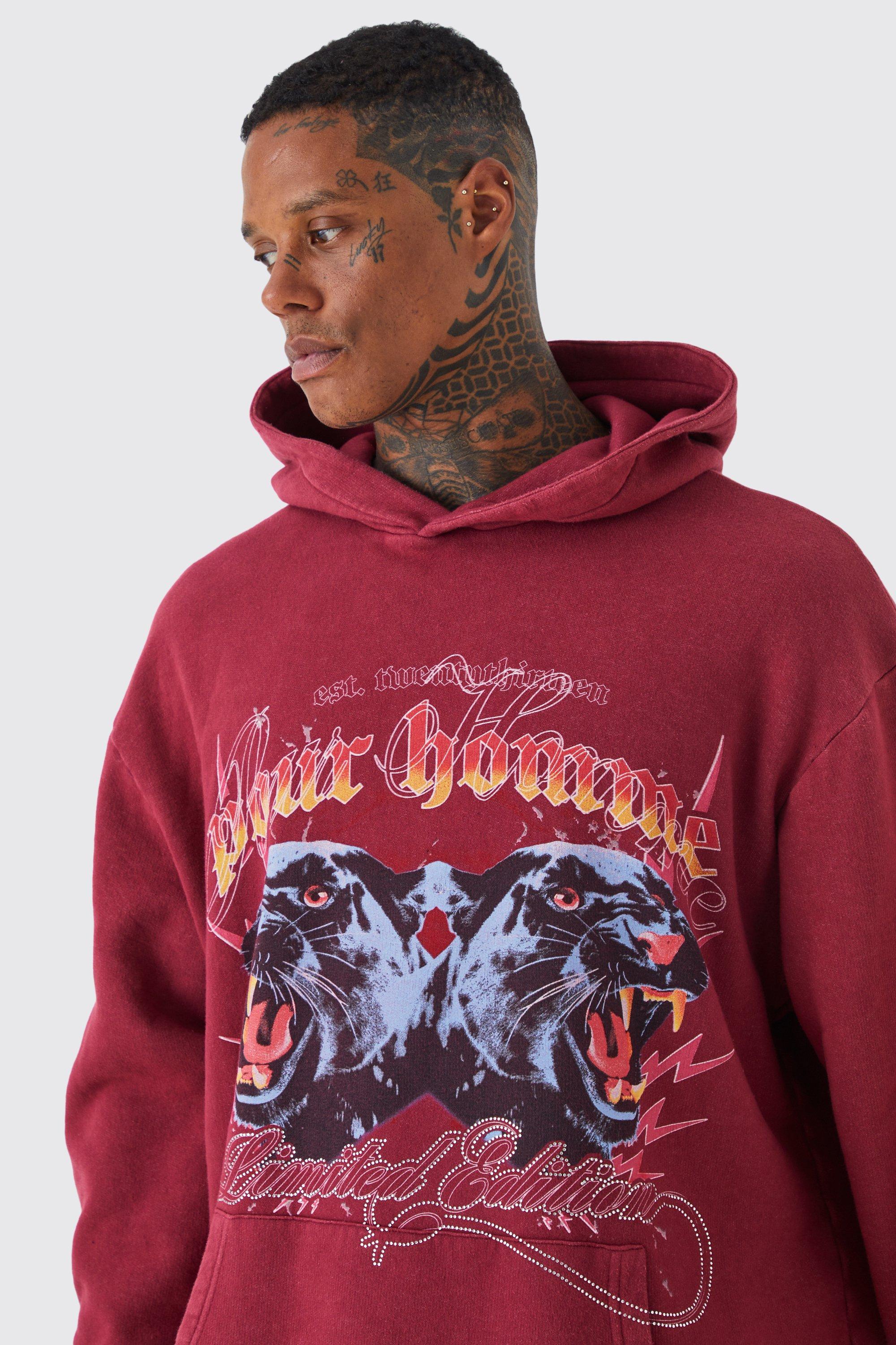 Oversized Acid Graphic Rhinestone Hoodie