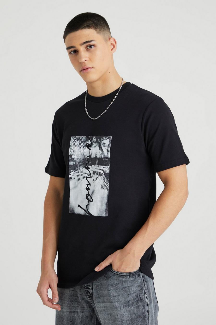 Black Dik Verweven Slim Fit T-Shirt Met Foto